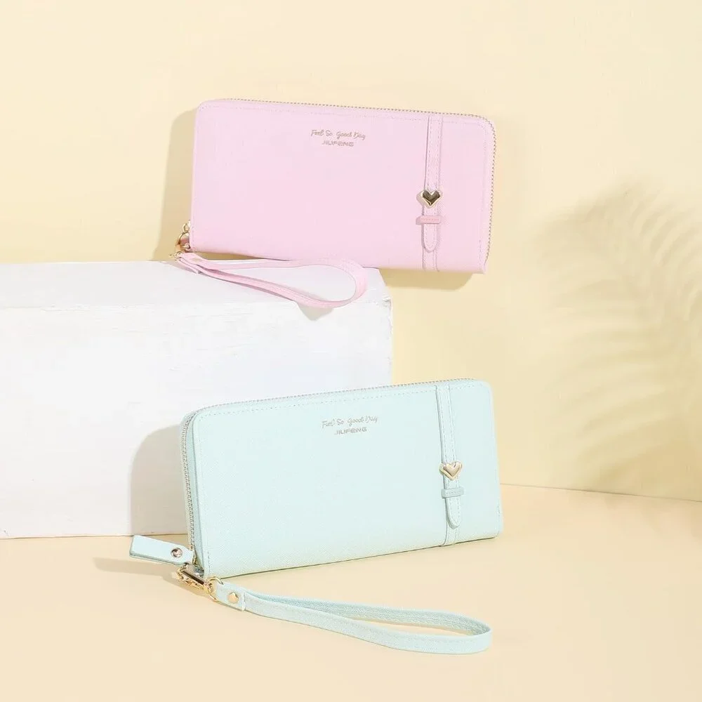 Women RFID Blocking Wallet PU Leather Large Capacity Zipper Purse